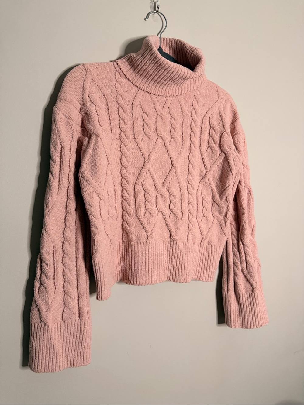 Derek Heart Pink Cable-Knit Turtleneck Sweater